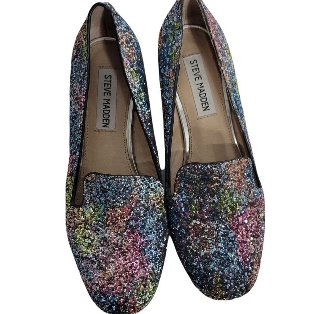 Steve Madden Sparkle Loafers Flats Jean Rainbow Glitter Leather Slip On Size 6